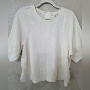 Madewell Cream Ribbed Top With Button Detail